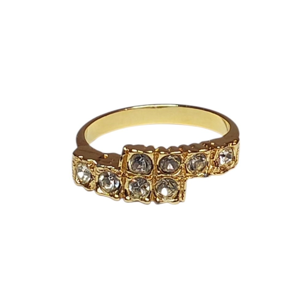 Estate Unsigned Gold-Toned & White/Clear Bypass Band Costume Ring - Size 5.5